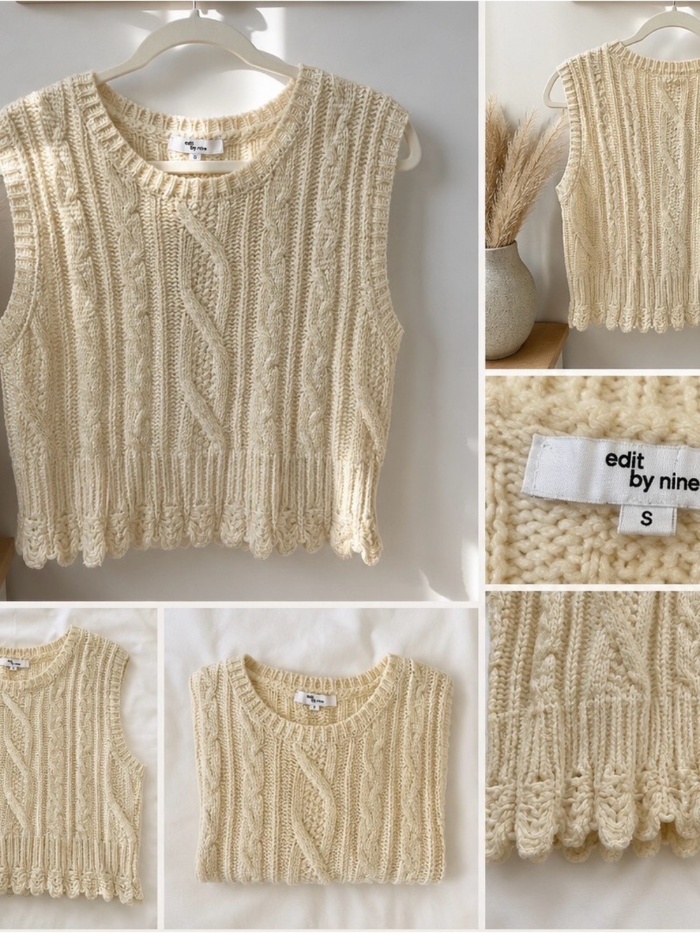Edit by Nine Cream Cable-Knit Sleeveless Sweater Vest